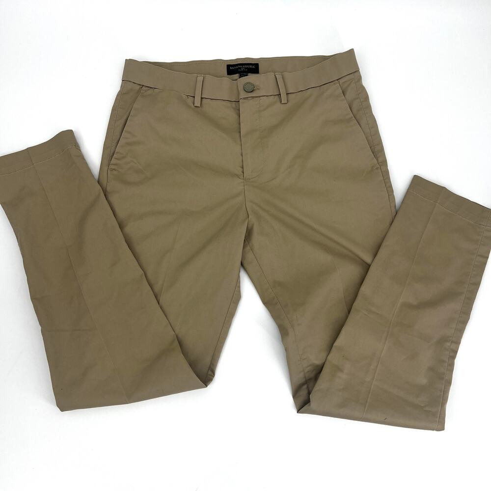 Banana Republic Mens Khaki Tan Slim Fit Stretch Pants Size 31 x 32 Preowned